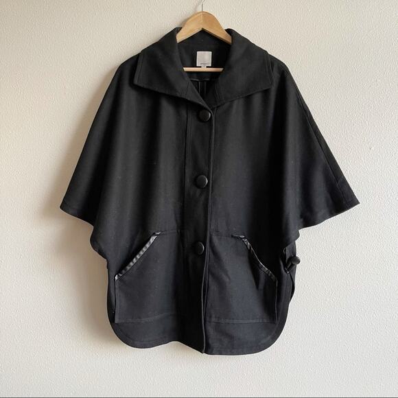 Halogen Black Wool Blend Cape Coat Size S/M - Picture 2 of 8